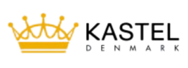 Logo with a stylized yellow crown on the left and the text KASTEL DENMARK in black, inspired by Amelia Newcomb, with KASTEL in large letters and DENMARK in smaller spaced-out letters below.