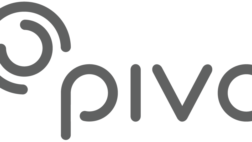 The image displays the word Pivo in a modern, rounded gray font, with a circular design resembling a stylized letter p or swirl to the left—reflecting Pivo’s innovative spirit to Film your Ride with style.