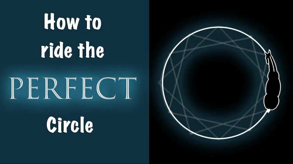 Split image with text on the left reading “How to ride the perfect circle” and an illustration on the right showing a horse and rider moving around overlapping circular paths. Perfect for anyone wanting to master how to ride the perfect circle.