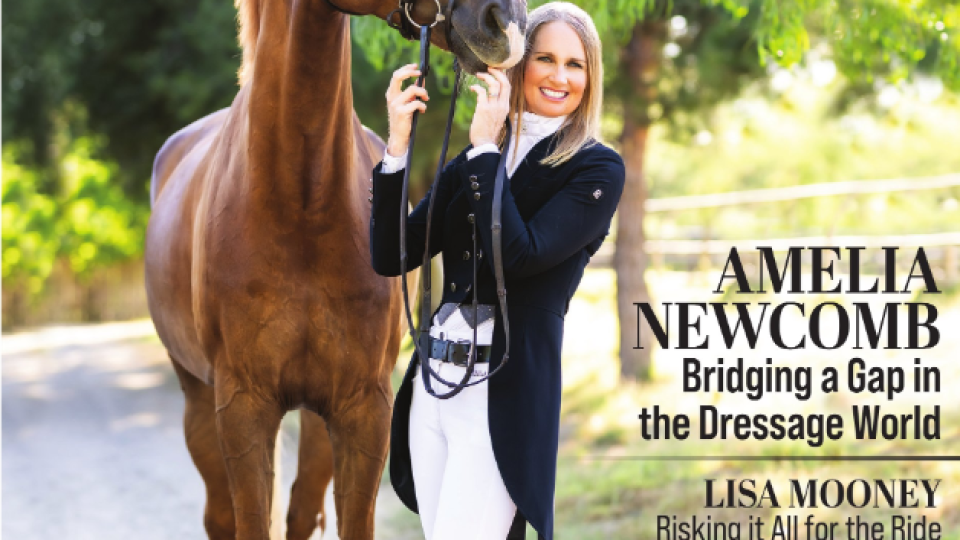 Amelia Newcomb featured on the front of a dressage magazine called Sidelines